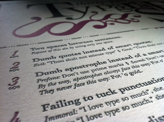 34 Typographic Sins Letterpress Poster by Jim Godfrey 