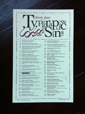 34 Typographic Sins Letterpress Poster by Jim Godfrey 